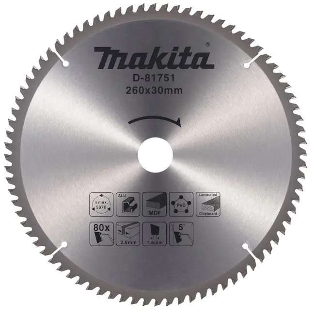 Makita višenamenski list testere 260x30x2.6 80T 5g D-81751 Makita višenamenski list testere 260x30x2.6 80T 5g D-81751