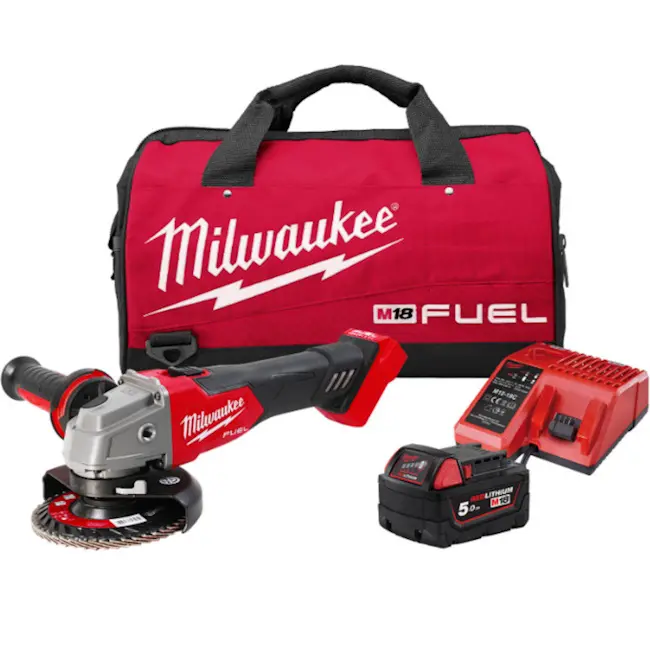 Milwaukee aku brusilica sa kliznim prekidačem 125mm 18V 5Ah M18 FSAG125X-501B 4933500779 Milwaukee aku brusilica sa kliznim prekidačem 125mm 18V 5Ah M18 FSAG125X-501B 4933500779