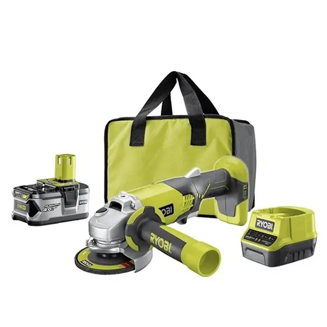 Ryobi aku ugaona brusilica 115mm + punjač+ baterija 4Ah set R18AG-140S Ryobi aku ugaona brusilica 115mm + punjač+ baterija 4Ah set R18AG-140S