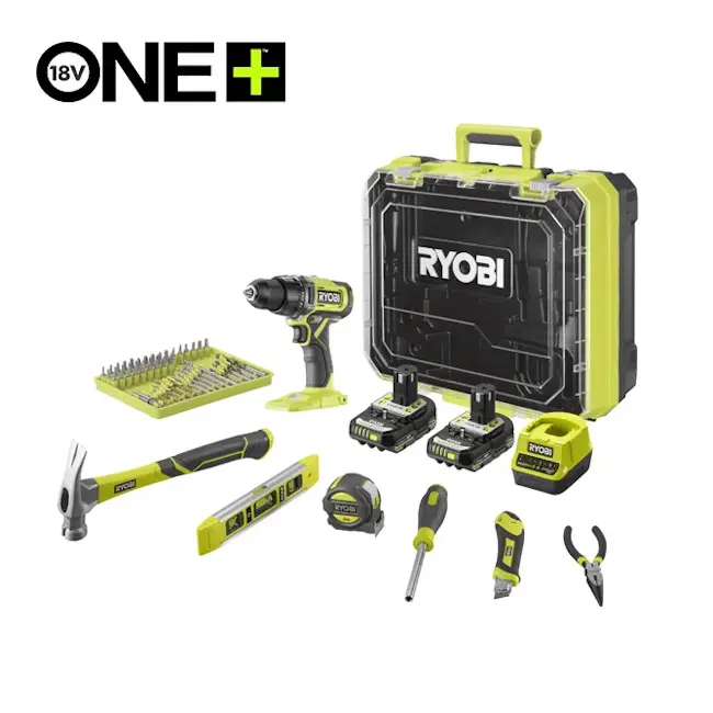 Ryobi set aku alata u koferu - aku bušilica plus ručni alat i pribor RDD18-2C20TAH