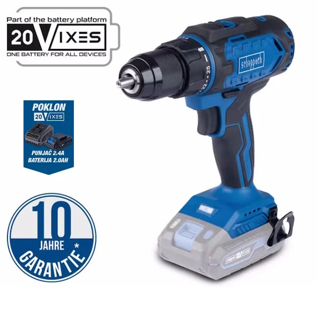 Scheppach akumulatorska bušilica/odvijač Solo IXES C-DD45-X + set punjač 2.4A i baterija 2.0Ah