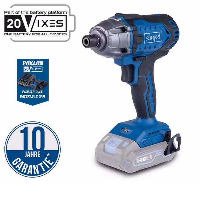 Scheppach aku udarni odvijač 180Nm 1/4” IXES Solo C-ID180-X + set punjač 2.4A i baterija 2.0Ah Scheppach aku udarni odvijač 180Nm 1/4” IXES Solo C-ID180-X + set punjač 2.4A i baterija 2.0Ah