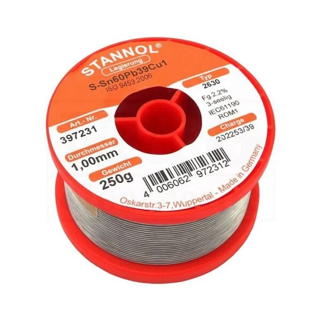 Stannol žica za lemljenje Tinol punjena ø1mm 250g Sn60/Pb39/Cu1 Stannol žica za lemljenje Tinol punjena ø1mm 250g Sn60/Pb39/Cu1
