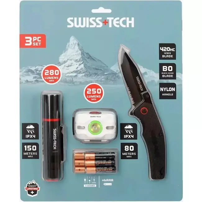 Swisstech 3u1 set 2 x baterijska lampa I nož ST001046 Swisstech 3u1 set 2 x baterijska lampa I nož ST001046