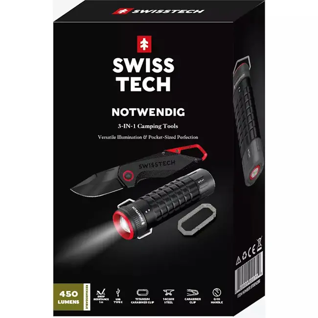Swisstech 3u1 set za kampovanje nož/lampa sa fenjerom/titanijumski karabinjer ST001295
