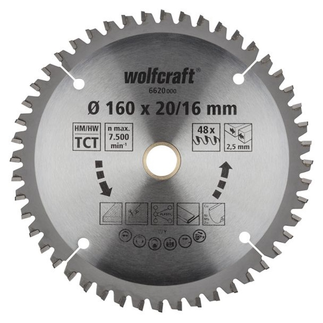 Wolfcraft kružna testera za ručne cirkulare HM ø160x20-16x2.5mm 6620000