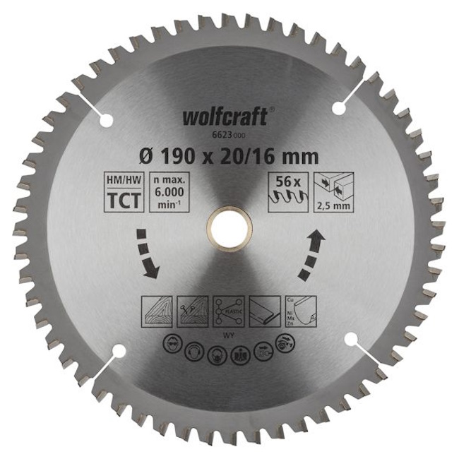 Wolfcraft kružna testera za ručne cirkulare HM ø190x20-16x2.5mm 6623000