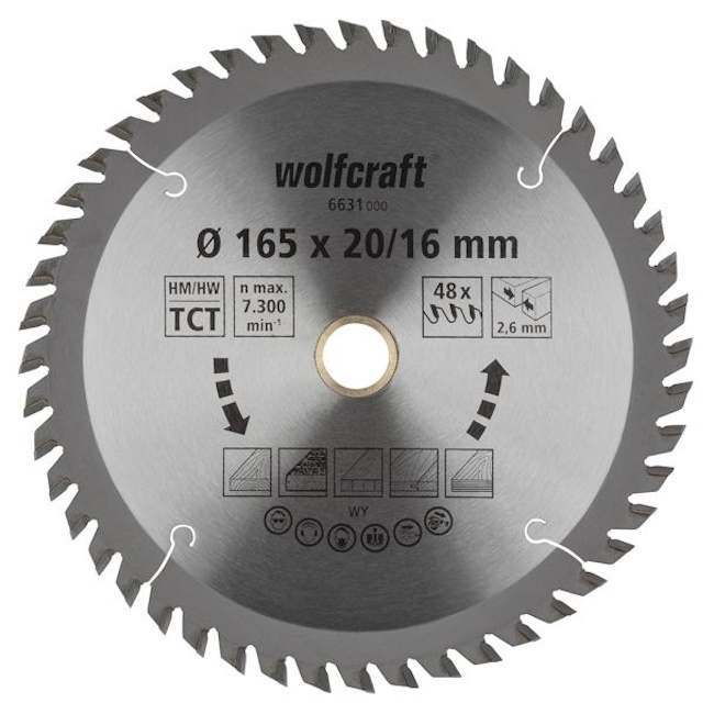 Wolfcraft kružna testera za ručne cirkulare HM ø165x20-16x2.6mm 6631000