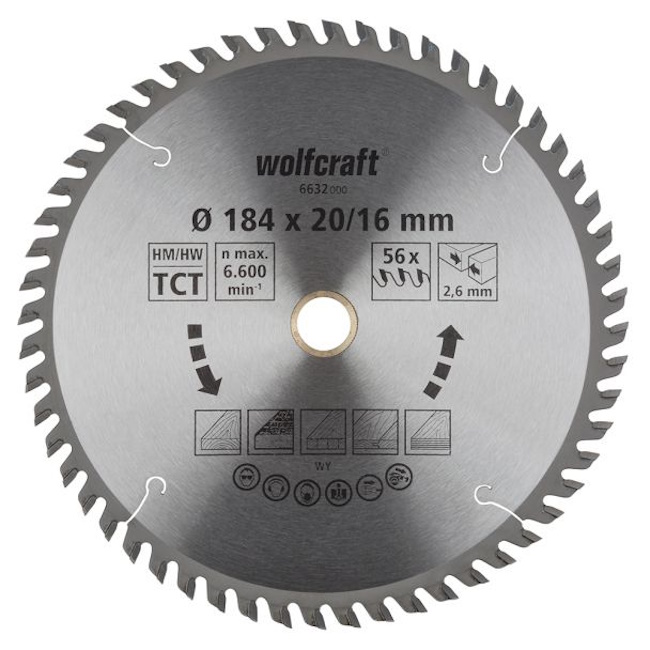 Wolfcraft kružna testera za ručne cirkulare HM ø184x20-16x2.6mm 6632000