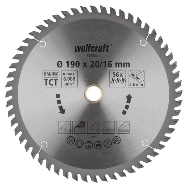 Wolfcraft kružna testera za ručne cirkulare HM ø190x20-16x2.6mm 6633000