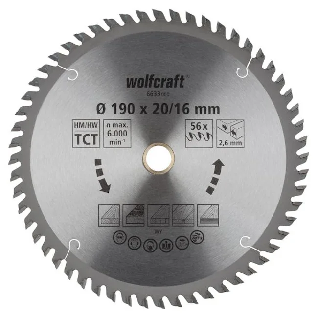 Wolfcraft kružna testera za ručne cirkulare HM ø190x20-16x2.6mm 6633000 Wolfcraft kružna testera za ručne cirkulare HM ø190x20-16x2.6mm 6633000
