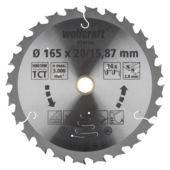 Wolfcraft kružna testera za ručne cirkulare HM ø165x20-15.87x2mm 6344000