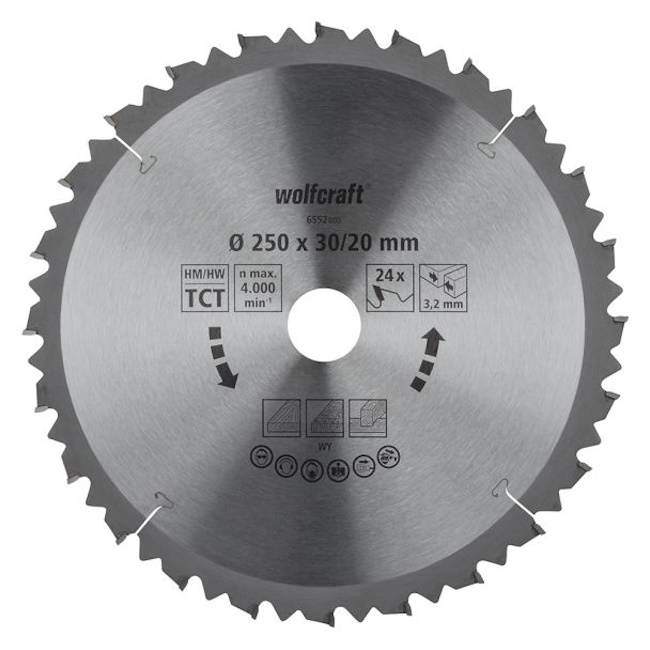 Wolfcraft kružna testera za ručne cirkulare HM ø250x30-20x3.2mm 6552000