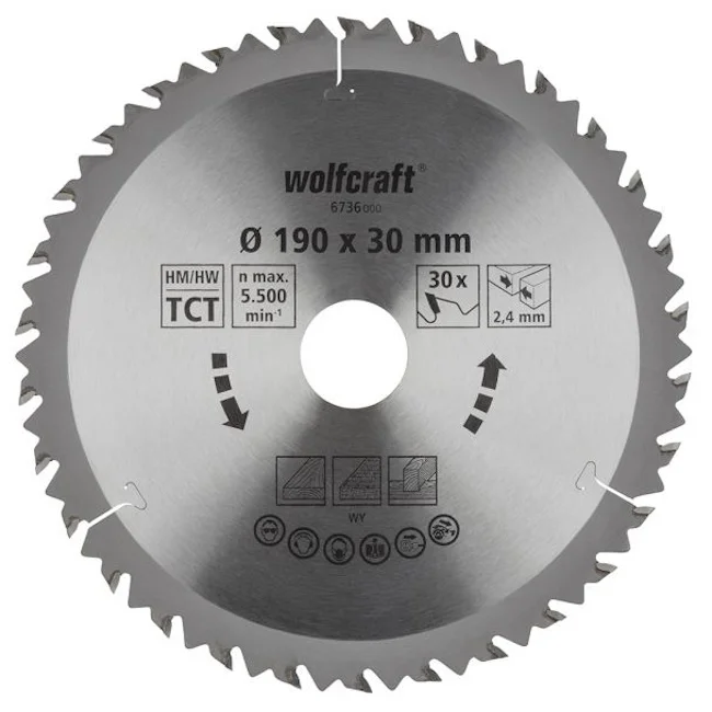 Wolfcraft kružna testera za ručne cirkulare HM ø190x30x2.4mm 6736000 Wolfcraft kružna testera za ručne cirkulare HM ø190x30x2.4mm 6736000
