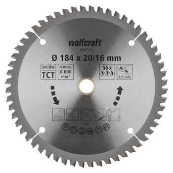 Wolfcraft kružna testera za ručne cirkulare HM ø184x20-16x2.5mm 6622000