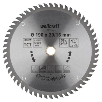 Wolfcraft kružna testera za ručne cirkulare HM ø190x20-16x2.6mm 6633000