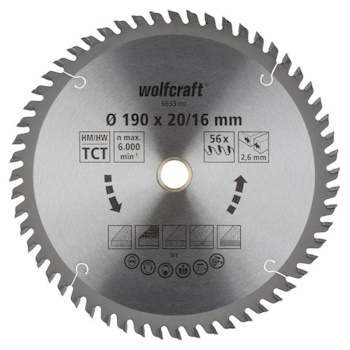 Wolfcraft kružna testera za ručne cirkulare HM ø190x20-16x2.6mm 6633000 Wolfcraft kružna testera za ručne cirkulare HM ø190x20-16x2.6mm 6633000