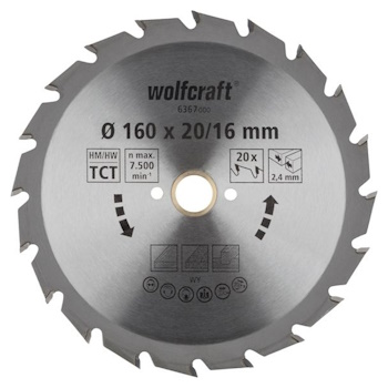 Wolfcraft kružna testera za ručne cirkulare HM ø160x16x2.4mm 6367000