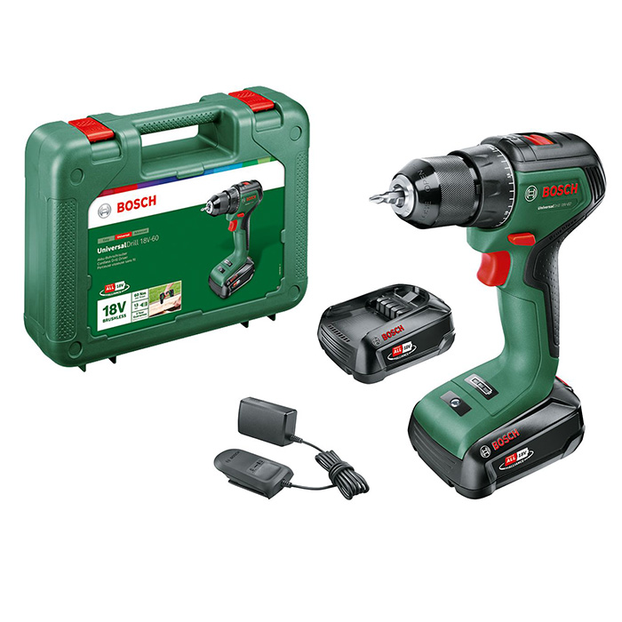 Bosch akumulatorska bušilica-odvrtač UniversalDrill 18V-60 sa 2x 18V 2.0 Ah akumulatora i punjačem 06039D7002