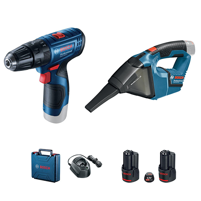 Bosch set akumulatorskih alata - akumulatorska vibraciona bušilica-odvrtač GSB 120-Li + akumulatorski usisivač GAS 12V 0615990M45