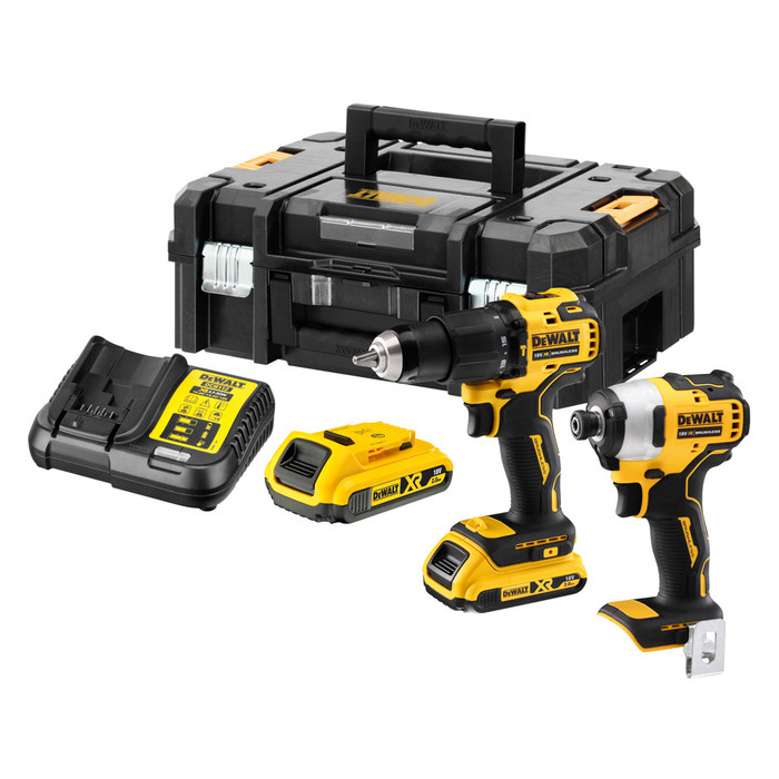 DeWalt akumulatorski set - udarna bušilica-odvijač i udarni odvijač DCK2062D2T (DCD709 + DCF809 + 2 x baterija 18V/2Ah + punjač + kofer)