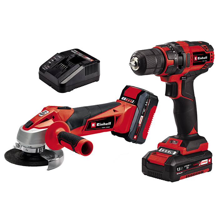 Einhell Power X-Change set - akumulatorska bušilica/šrafilica + akumulatorska ugaona brusilica TC-TK 18 Li Kit (CD+AG) (1,5 Ah+3,0 Ah)