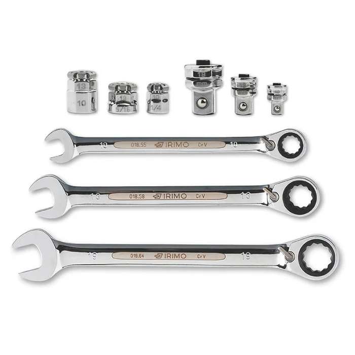 Irimo komplet okasto-viljuškastih ključeva i adaptera 9 kom 018911 Irimo komplet okasto-viljuškastih ključeva i adaptera 9 kom 018911