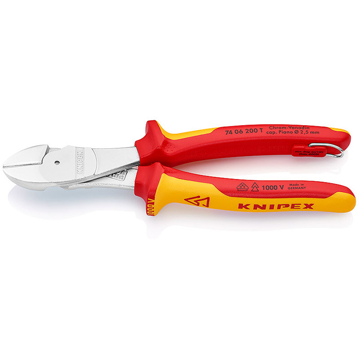 Knipex kose sečice ojačane izolovane 1000V VDE 200mm sa mogućnošću kačenja 74 06 200 T Knipex kose sečice ojačane izolovane 1000V VDE 200mm sa mogućnošću kačenja 74 06 200 T