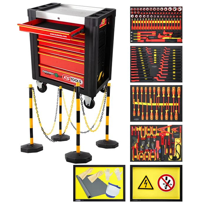 KS Tools kolica za alat PERFORMANCEplus E10 sa 7 fioka sa 164 izolovana alata za hibridna i električna vozila 117.6155