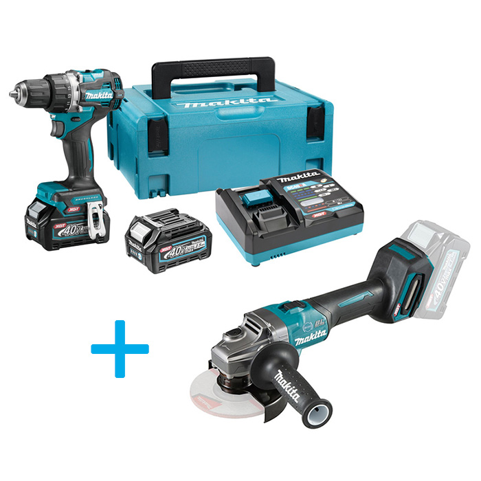 Makita XGT akcijski set - akumulatorska bušilica-odvijač XGT 40V 2,5Ah + akumulatorska ugaona brusilica 125mm XGT 40V DF002GD201+GA005GZ