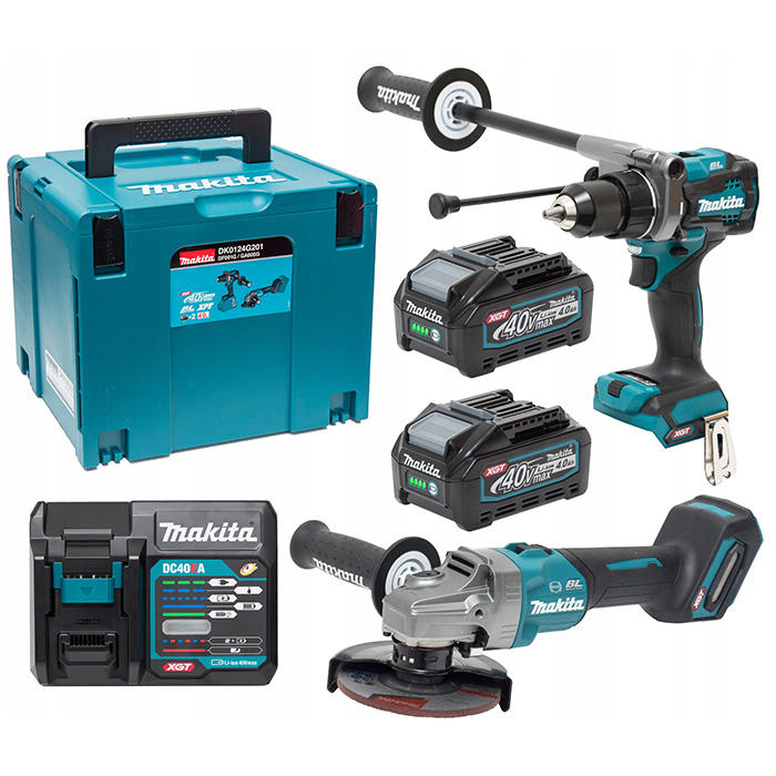 Makita XGT komplet - akumulatorska bušilica-odvijač XGT 40V + akumulatorska ugaona brusilica 125mm XGT 40V + punjač + 2 baterije + kofer DK0124G201