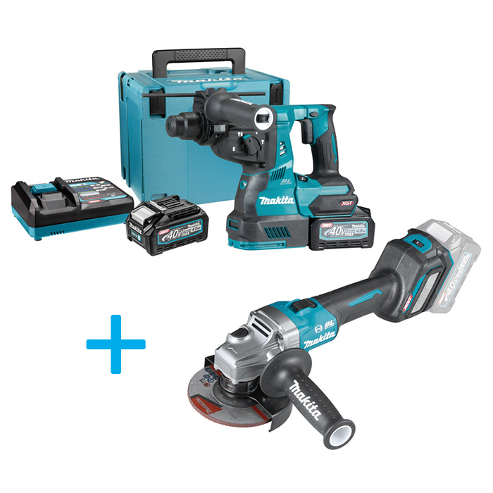 Makita XGT akcijski set - akumulatorska bušilica-čekić SDS+ XGT 40V 4,0Ah + akumulatorska ugaona brusilica 125mm XGT 40V HR003GM201+GA023GZ