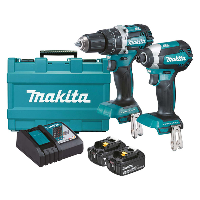 Makita LXT set - akumulatorska udarna bušilica-odvijač DHP484Z + akumulatorski udarni odvijač DTD153Z + punjač + 2 baterije + kofer DLX2180X