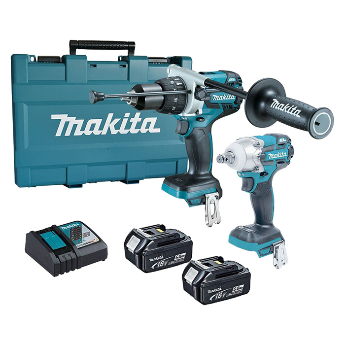 Makita LXT set - akumulatorska udarna bušilica-odvijač DHP481Z + akumulatorski udarni odvijač DTW285Z + punjač + 2 baterije + kofer DLX2185T