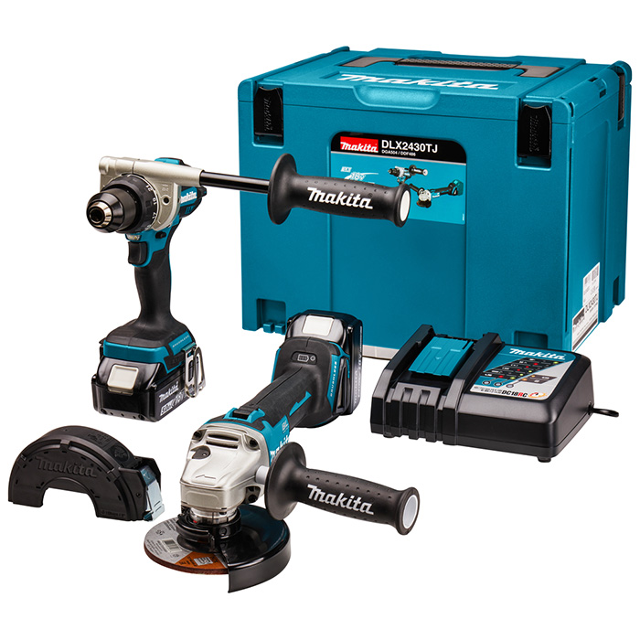 Makita LXT set - akumulatorska bušilica-odvijač DDF486Z + akumulatorska ugaona brusilica DGA504Z + punjač + 2 baterije + Makpac DLX2430TJ