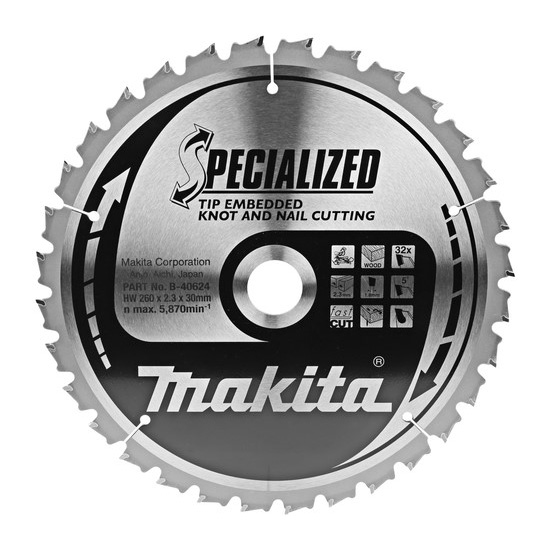 Makita list za testeru od tvrdog metala sa 32 zubaca 260/30 mm B-40624