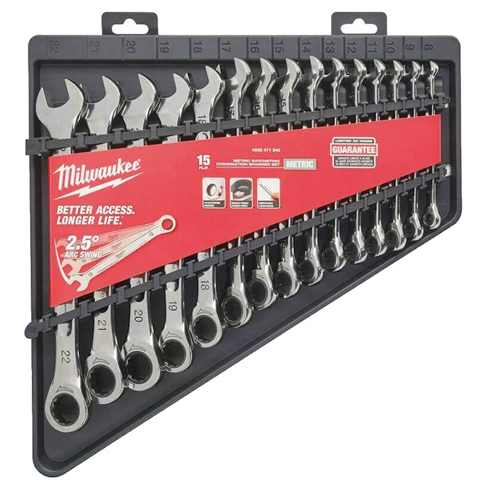 Milwaukee set viljuškasto-okastih ključeva sa krckalicom 8-22mm 15/1 4932471340 Milwaukee set viljuškasto-okastih ključeva sa krckalicom 8-22mm 15/1 4932471340