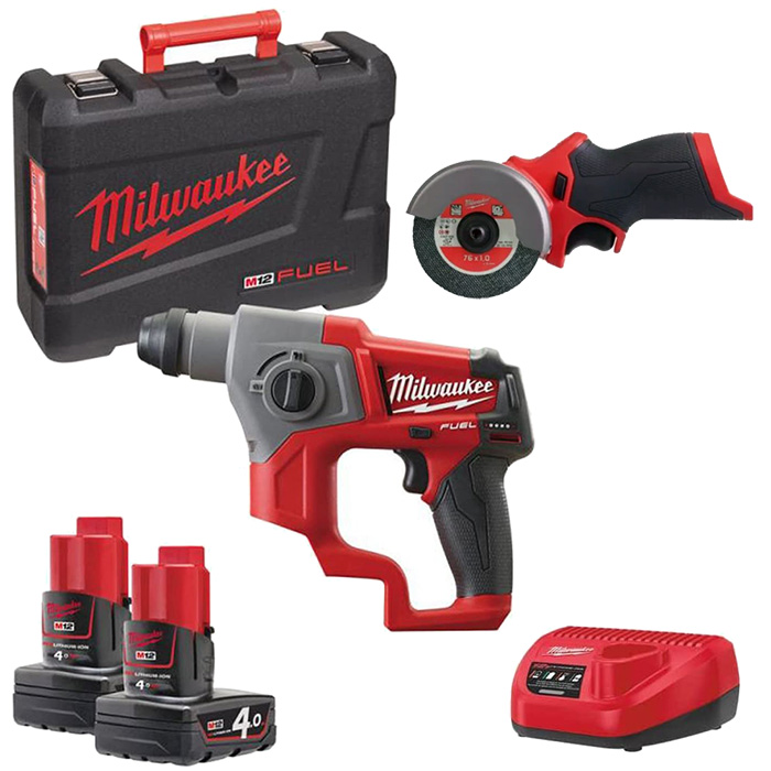 Milwaukee aku set - udarna bušilica + multi-alat za sečenje + punjač + 2 baterije + kofer M12 FPP2B2-402X