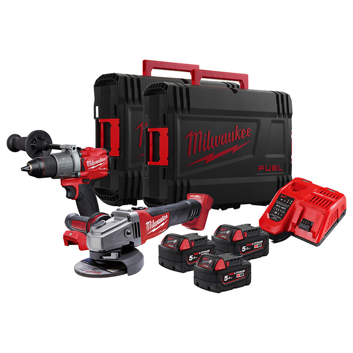 Milwaukee aku set - vibraciona bušilica-odvijač + ugaona brusilica + punjač + 3 baterije + 2 kofera M18 FPP2B2-503X Milwaukee aku set - vibraciona bušilica-odvijač + ugaona brusilica + punjač + 3 baterije + 2 kofera M18 FPP2B2-503X