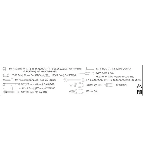 Yato garnitura od 62 alata u metalnoj kutiji YT-3895 Yato garnitura od 62 alata u metalnoj kutiji YT-3895