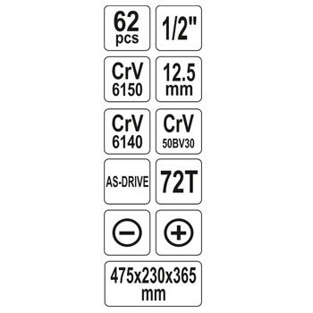 Yato garnitura od 62 alata u metalnoj kutiji YT-3895-4