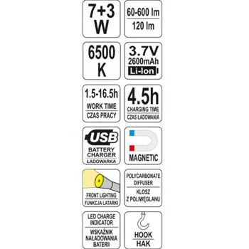 Yato inspekcijska led lampa 60-600 lm 3.7V magnetna YT-08519-3