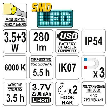 Yato punjiva LED lampa SMD LED 3,5W + 3W YT-08508 Yato punjiva LED lampa SMD LED 3,5W + 3W YT-08508