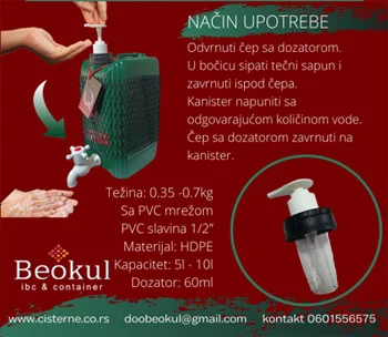 Kanister sa dozatorom za tečni sapun i slavinom 5 lit Kanister sa dozatorom za tečni sapun i slavinom 5 lit